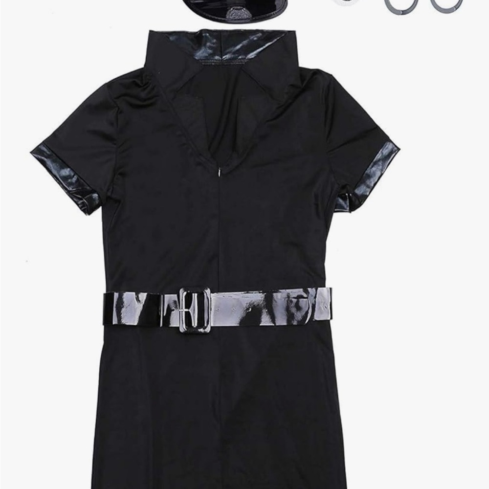 Black Dress with Belt and Glossy Accents